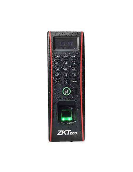 ZKTeco F17 biometric fingerprint, code, and RFID reader designed for outdoor use, showcasing its robust and weatherproof design.