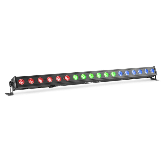 Top angled view of the beamZ LCB183 LED Bar with 18x 3W RGB LEDs for dynamic lighting effects in Multi-Colour.