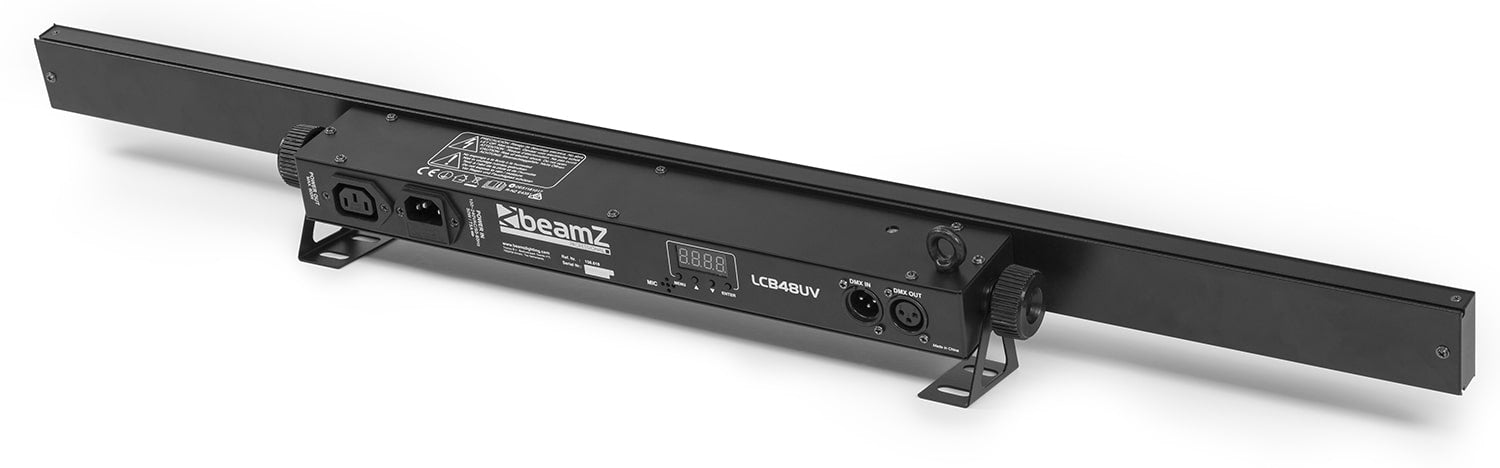 Back angled view of the beamZ LCB48 UV LED Bar with 18 UV LEDs and DMX control.